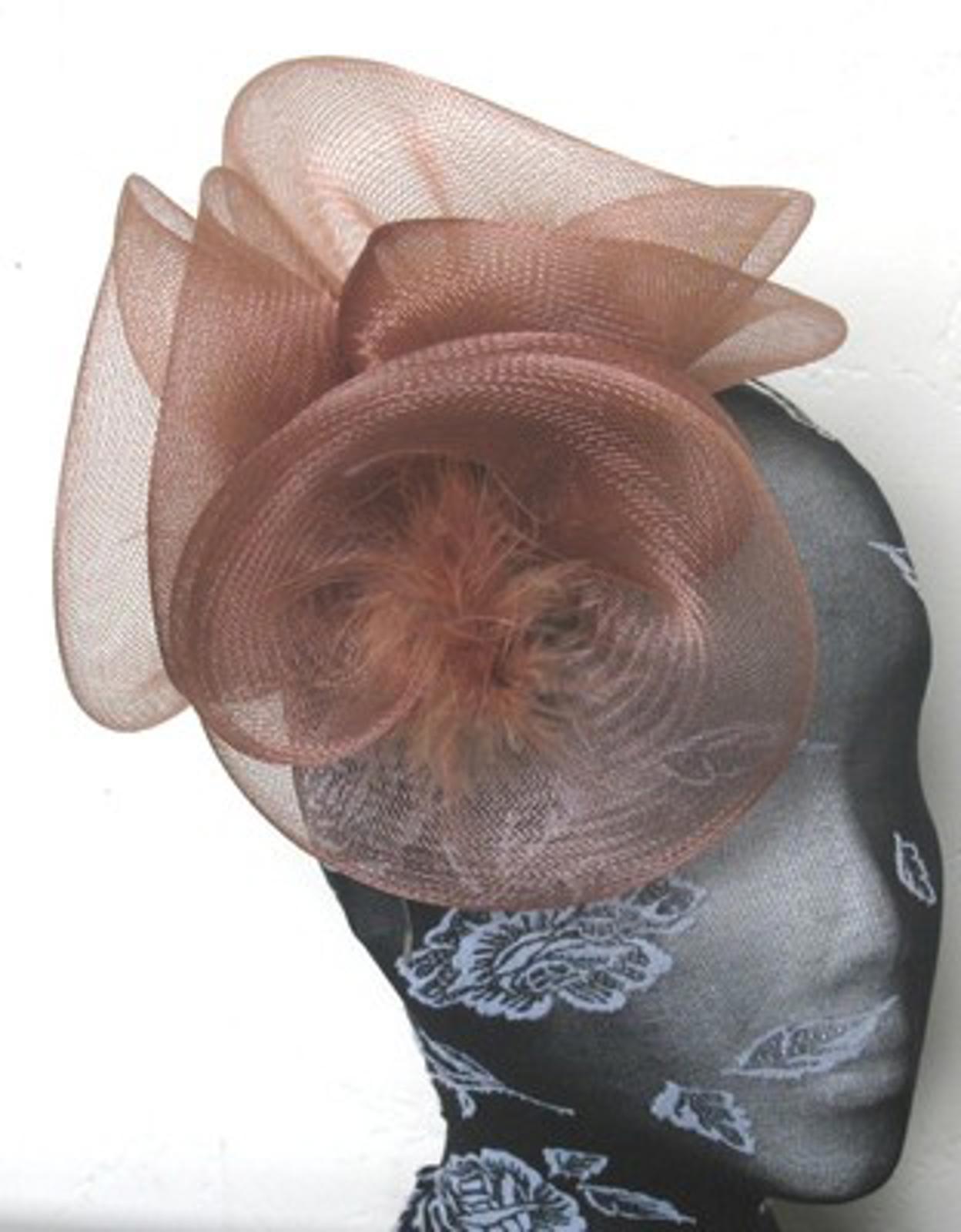 brown tan feather fascinator millinery burlesque headband wedding hat hair