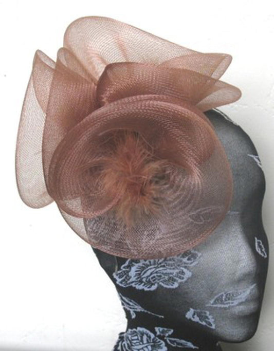 brown tan feather fascinator millinery burlesque headband wedding hat hair