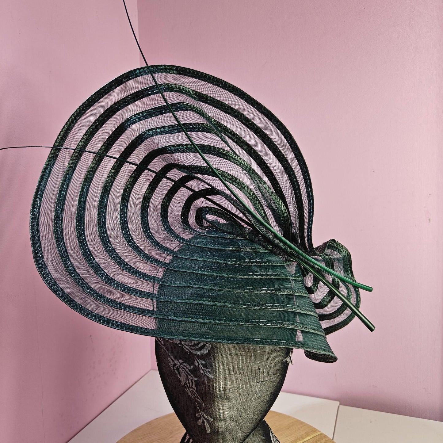 green ostrich quill spine fascinator wedding hat Kentucky Derby Royal Ascot