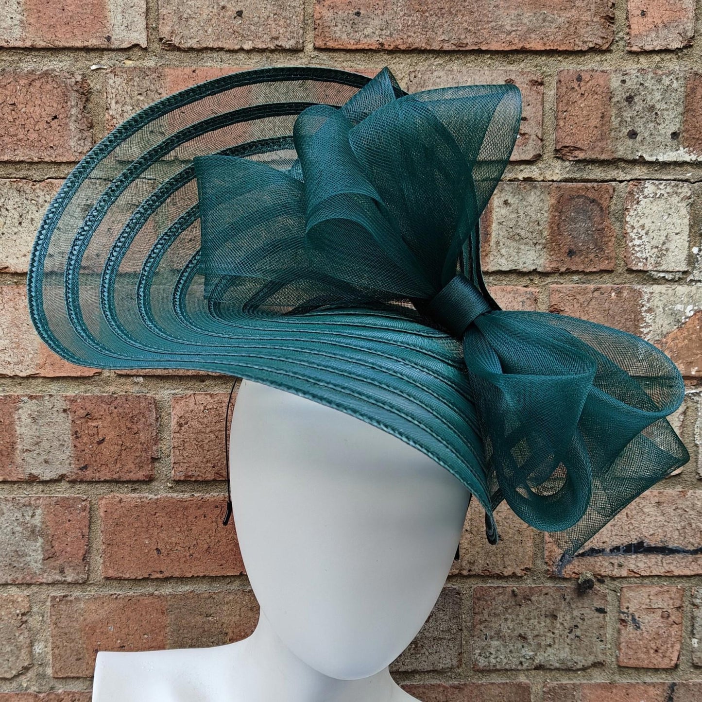 dark green straw fascinator millinery burlesque headband wedding hat bow