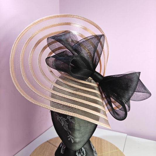 peach coral black fascinator millinery wedding hat Kentucky Derby Royal Ascot