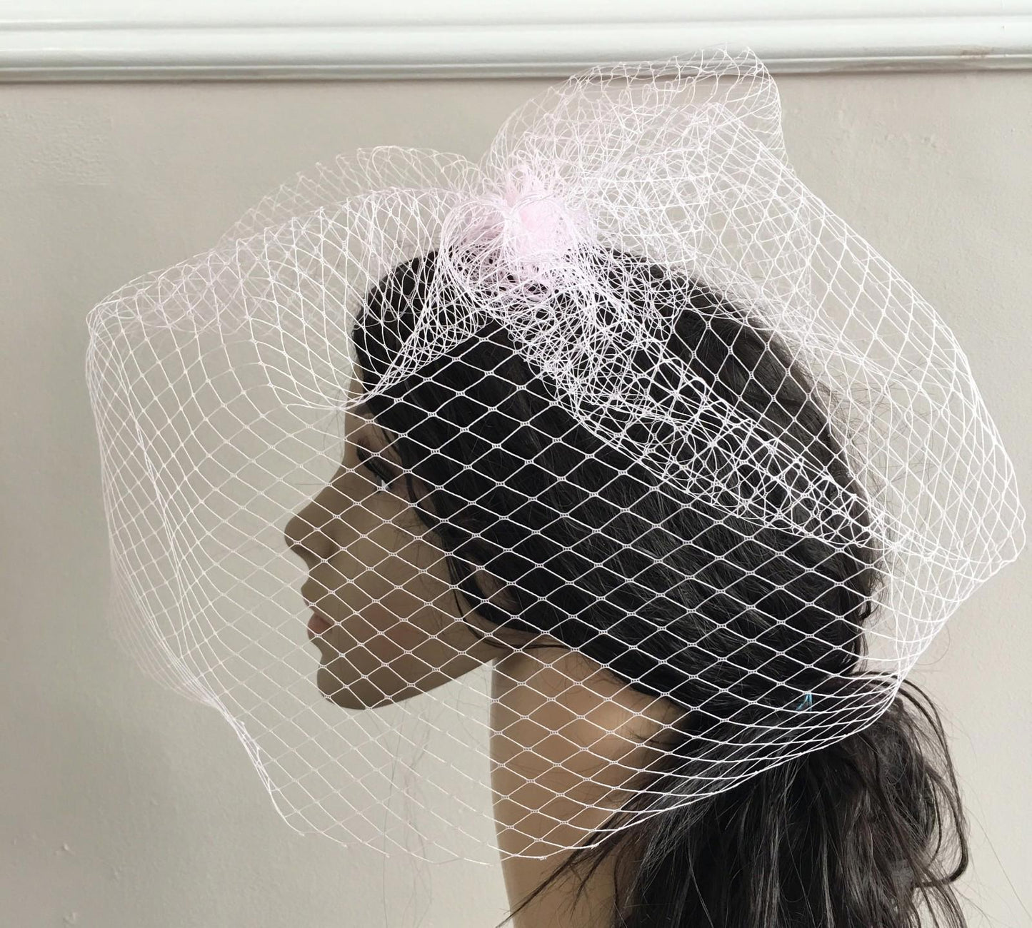 baby pink french veil veiling fascinator wedding bridal hair hat comb clip race