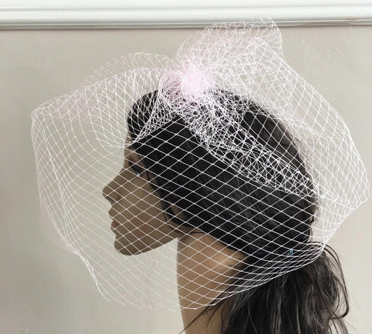 baby pink french veil veiling fascinator wedding bridal hair hat comb clip race