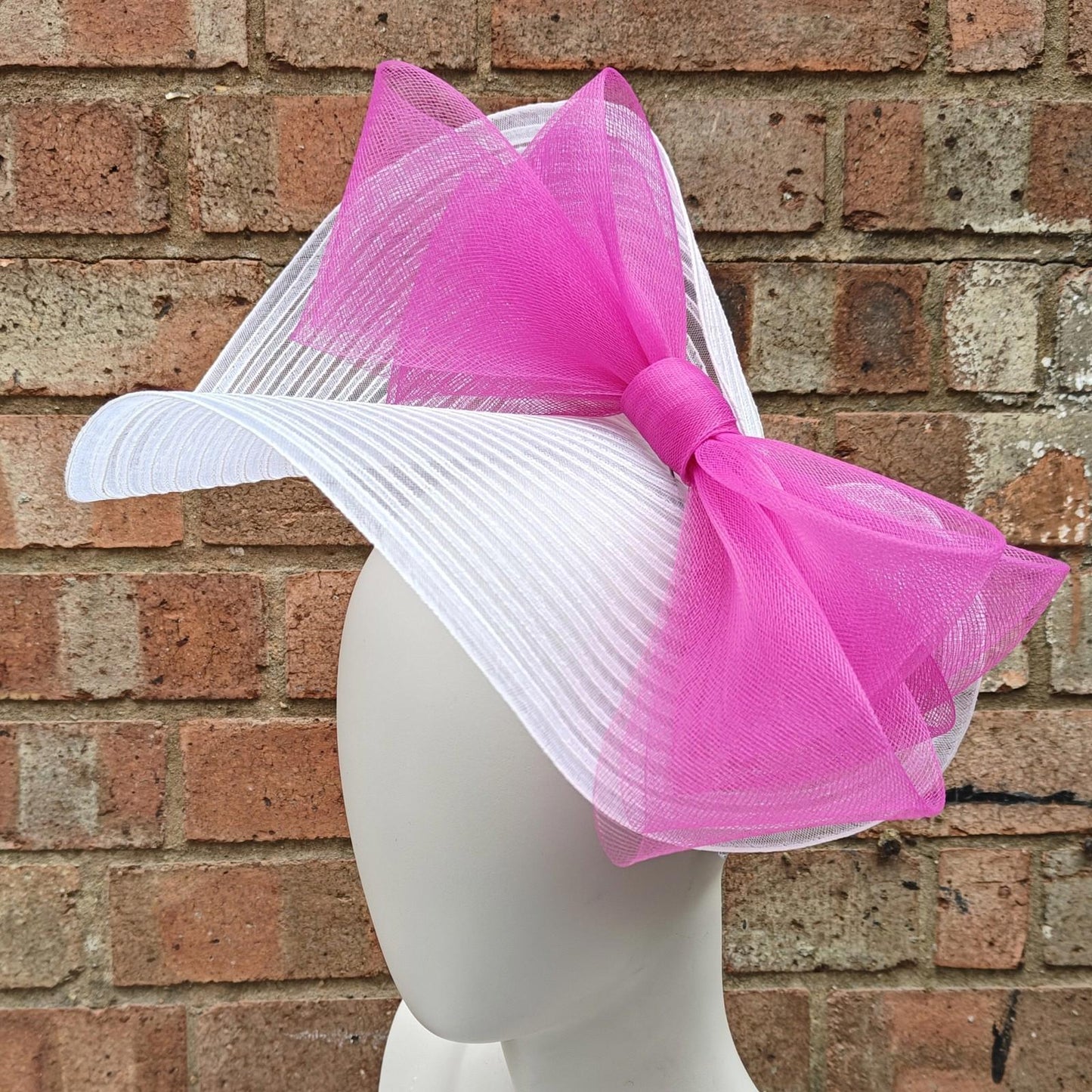 white dark pink bow crinoline fascinator millinery headband wedding hat party cosplay