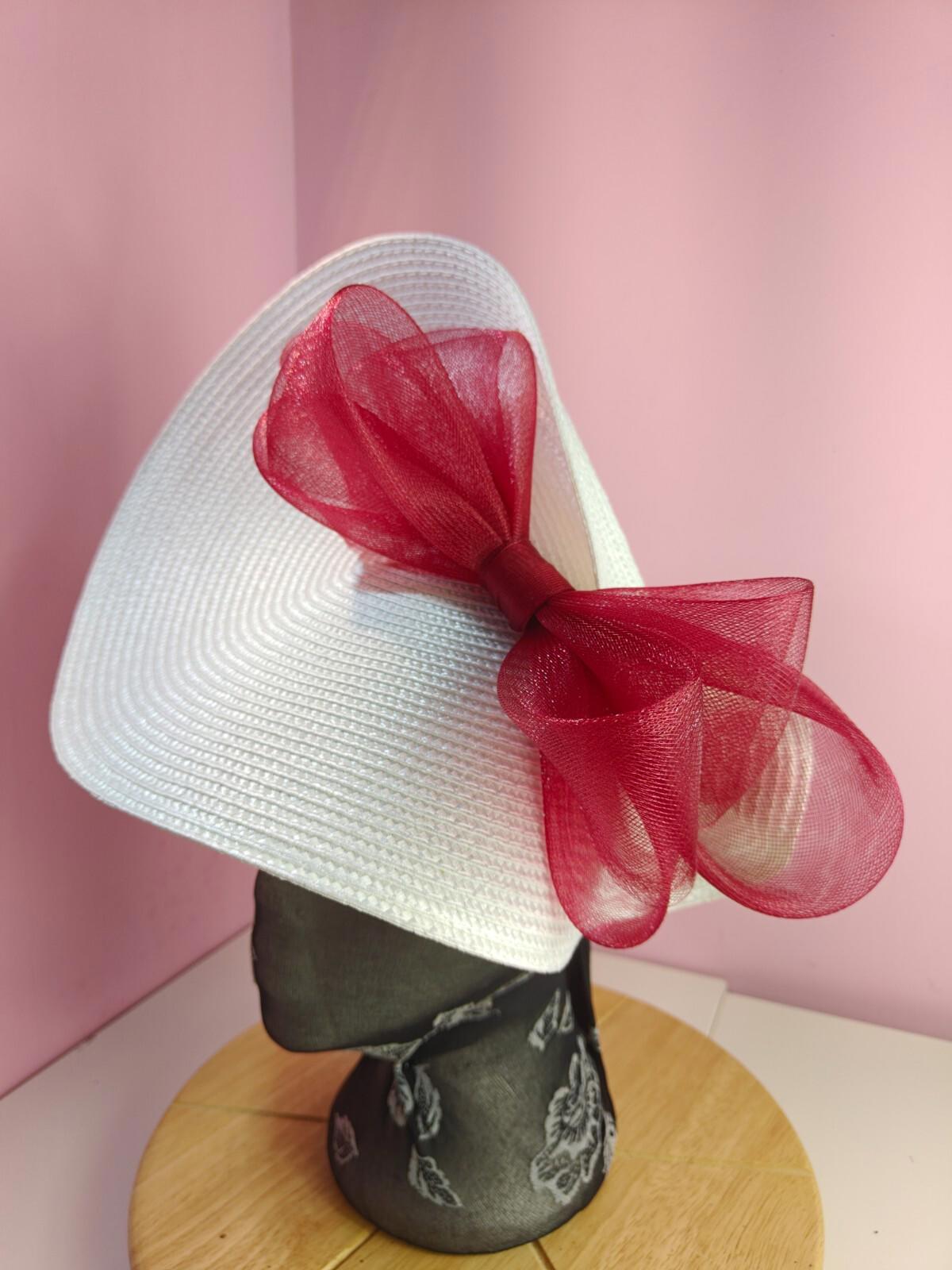 white dark red large straw fascinator wedding hat Kentucky Derby Royal Ascot