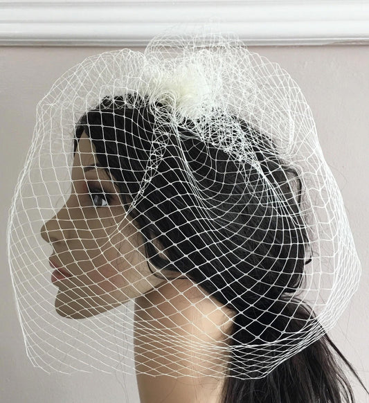 ivory french veil veiling fascinator wedding bridal hair hat comb clip race