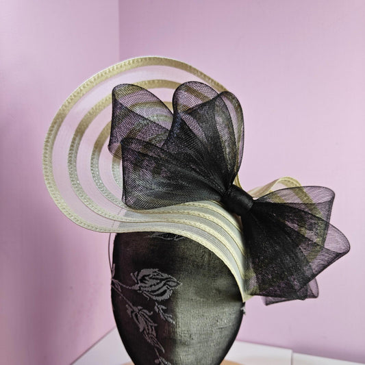 ivory cream black bow fascinator wedding hat Kentucky Derby Royal Ascot