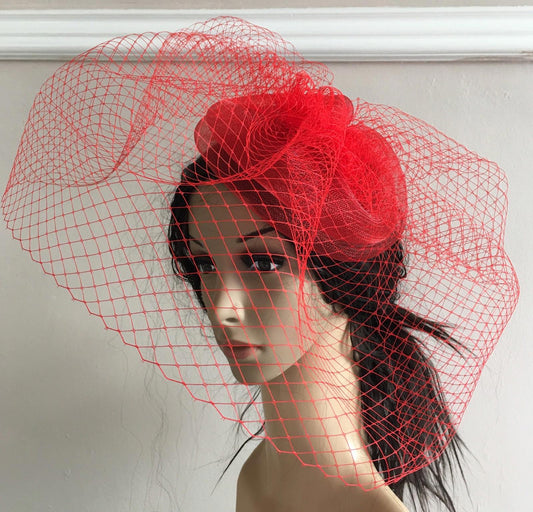red french veil veiling fascinator wedding bridal hair clip hat race ascot