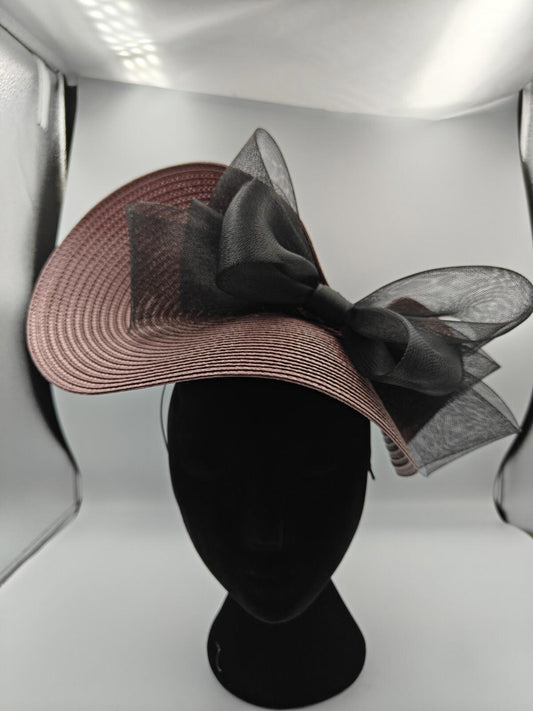 light brown black bow straw fascinator millinery burlesque headband wedding hat