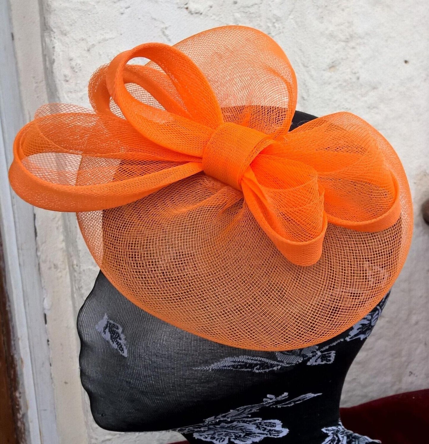 orange fascinator millinery burlesque wedding hat ascot race bridal British