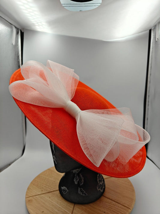 orange white large fascinator headband wedding hat Kentucky Derby Royal Ascot