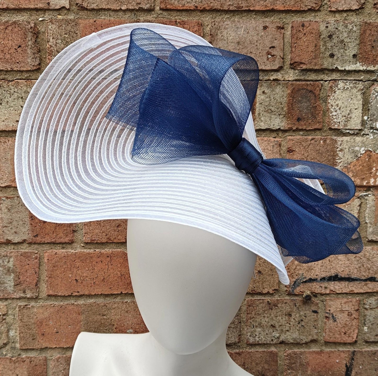 white navy bow crinoline fascinator millinery headband wedding hat party cosplay