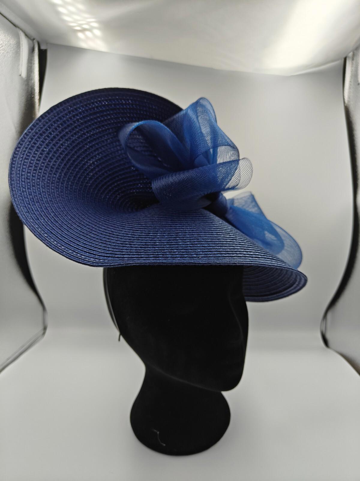 navy blue large straw fascinator millinery burlesque headband wedding hat bow