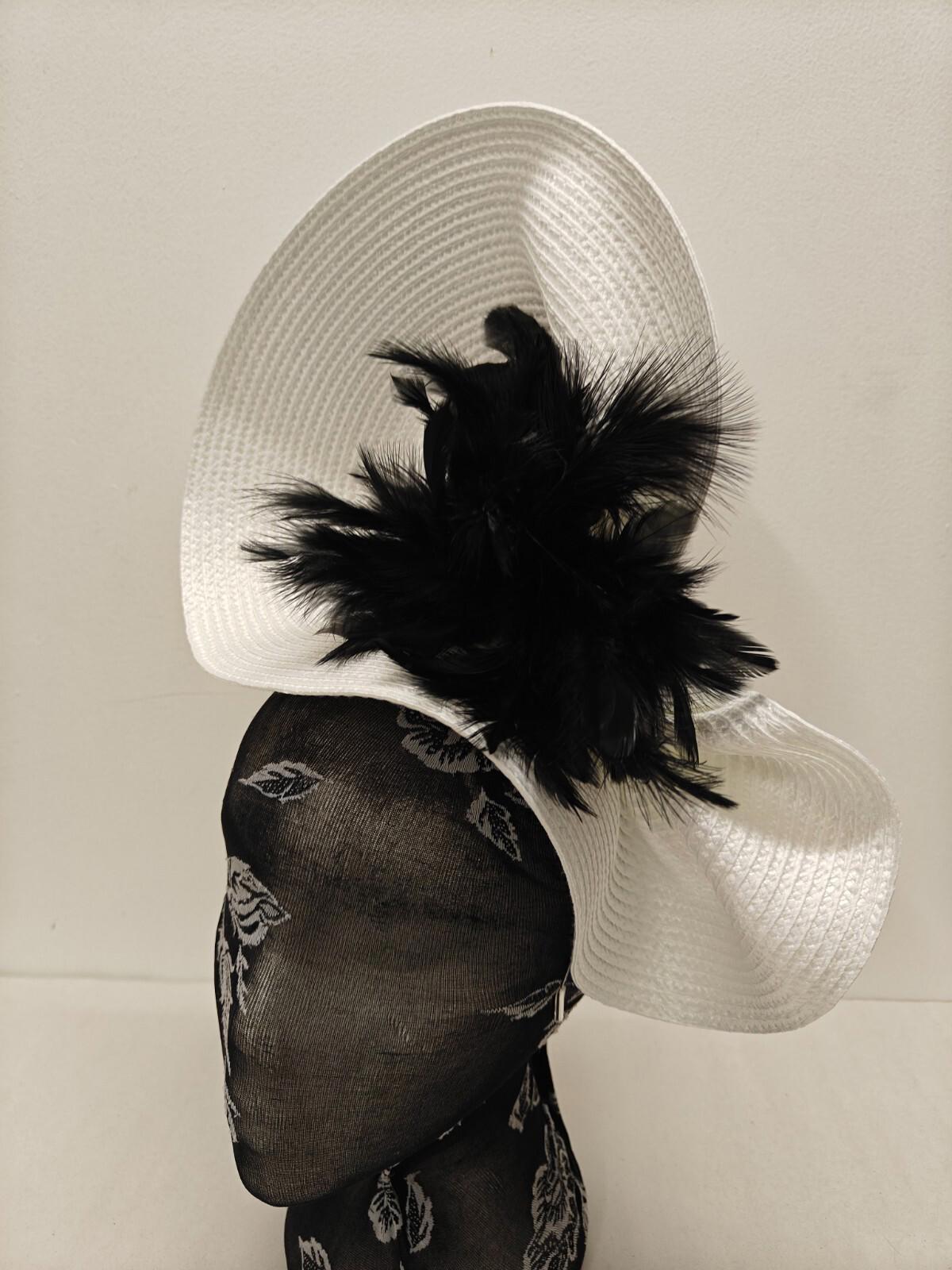 white black flower large straw fascinator millinery burlesque headband wedding