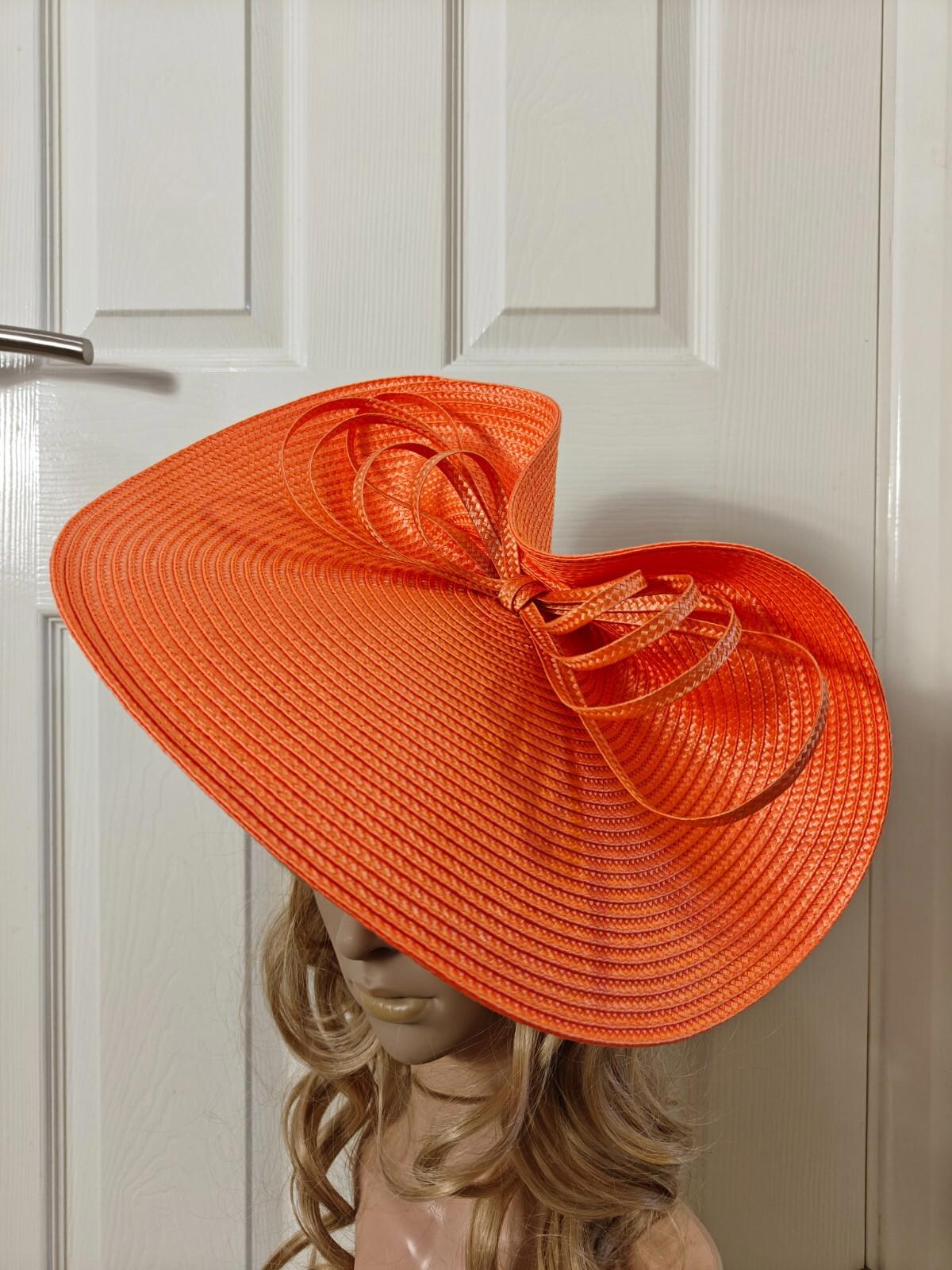Orange large straw fascinator millinery burlesque headband wedding hat