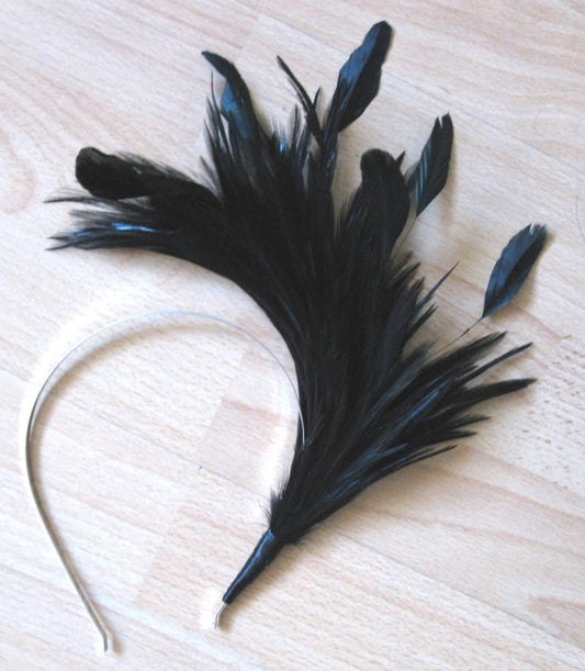 BLACK feather headband fascinator millinery wedding x