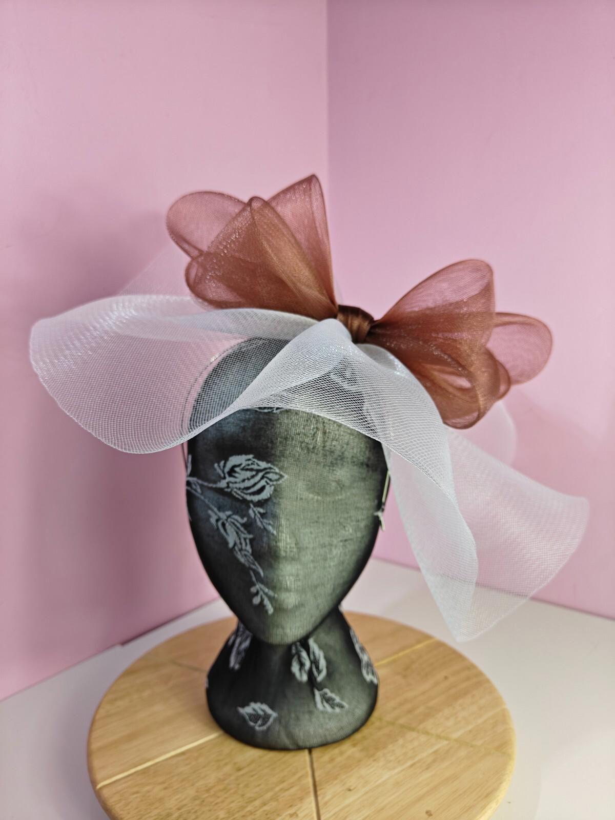 white light brown fascinator millinery headband derby wedding hat ascot race