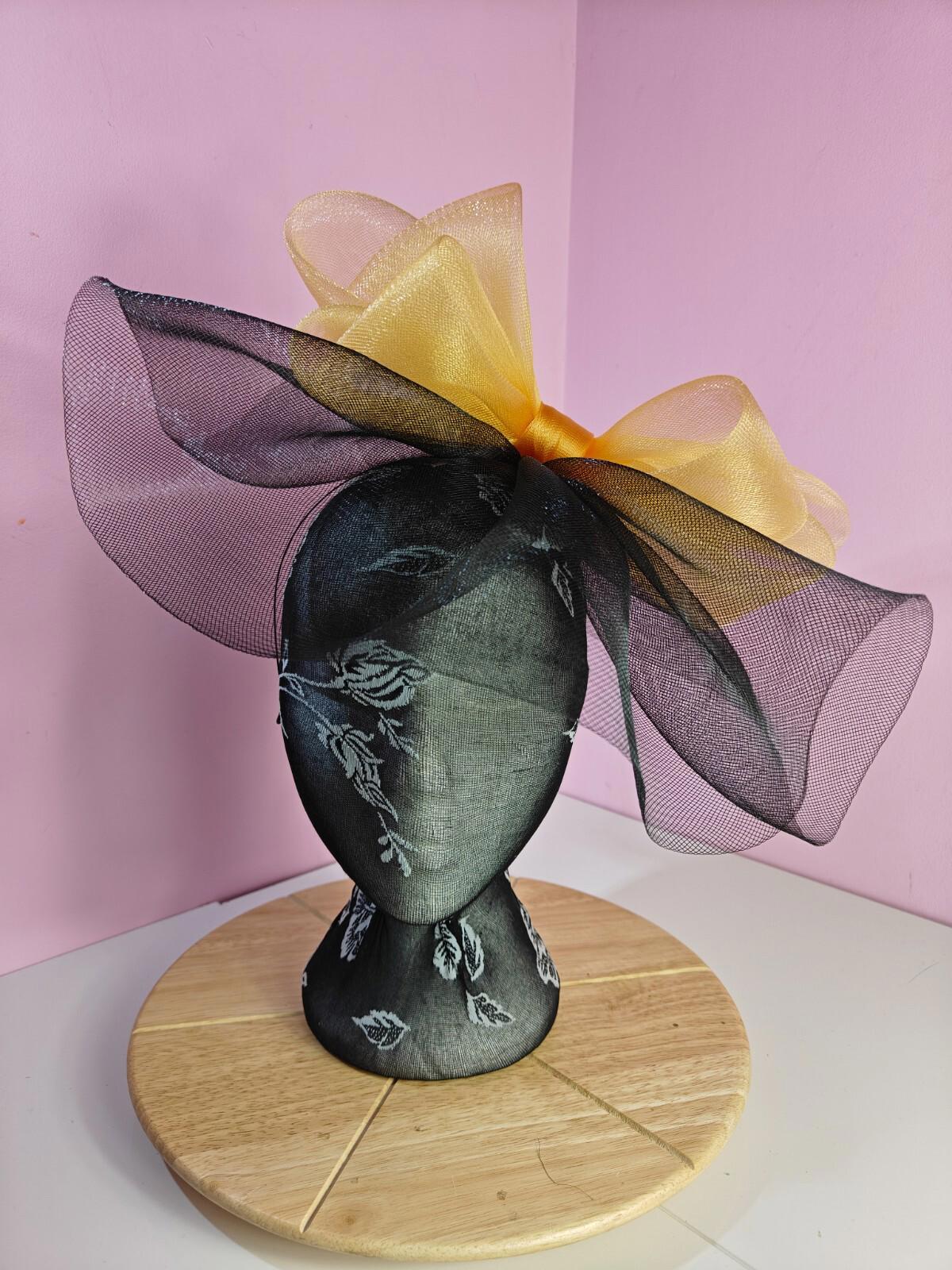 black gold fascinator millinery headband derby wedding hat ascot race