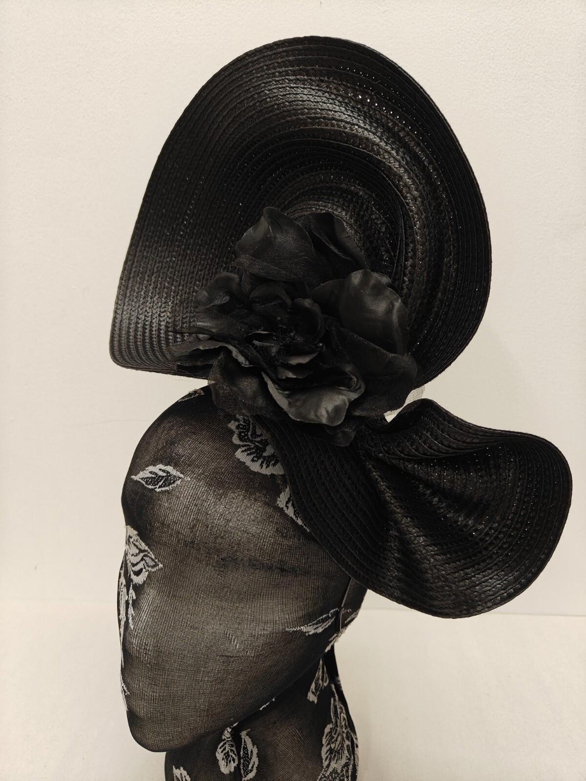 black flower large straw fascinator millinery burlesque headband wedding hat