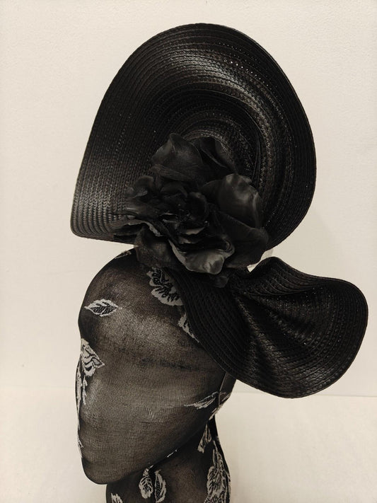 black flower large straw fascinator millinery burlesque headband wedding hat