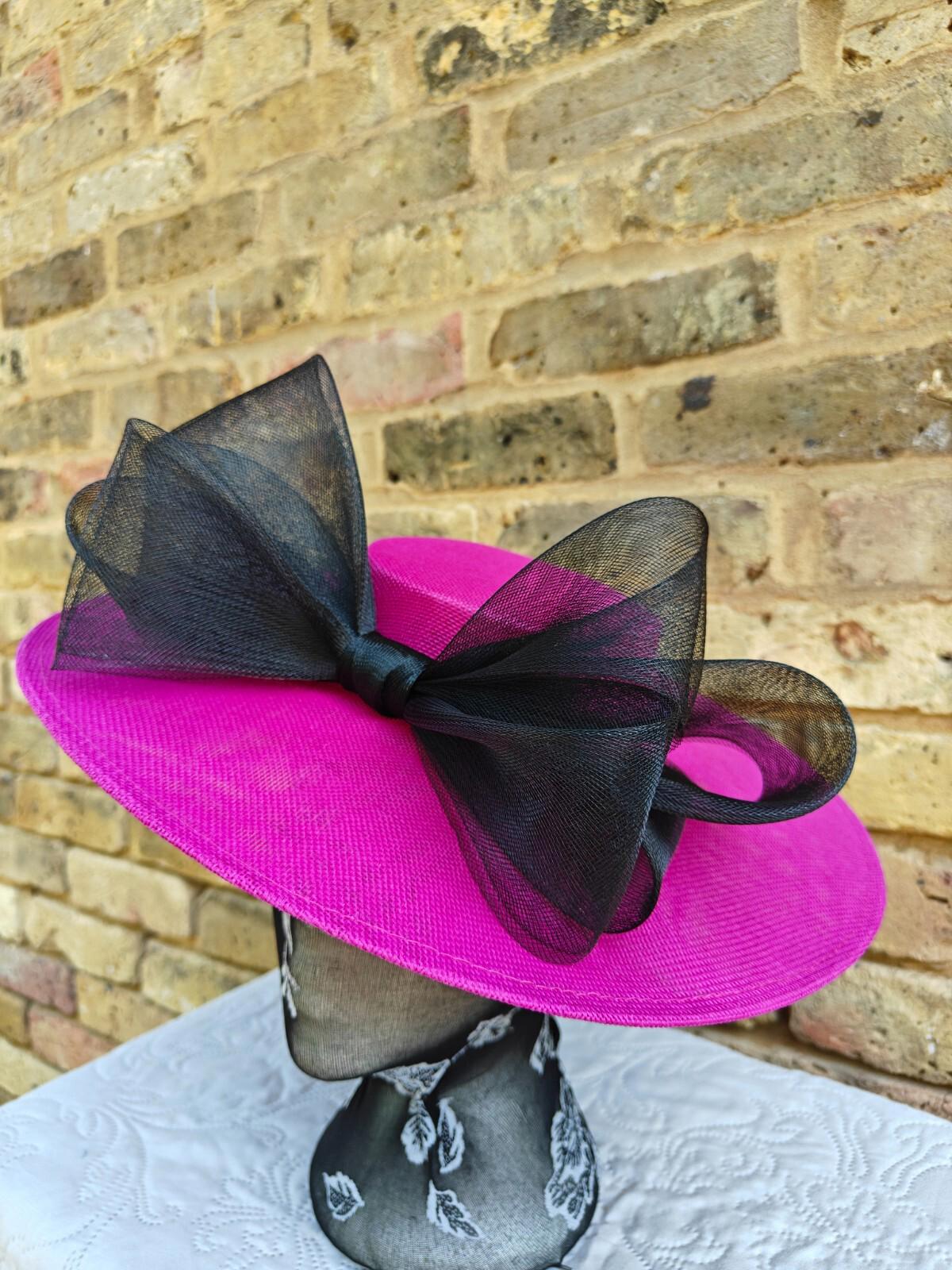 dark pink black large fascinator wedding hat  Kentucky Derby Royal Ascot bow