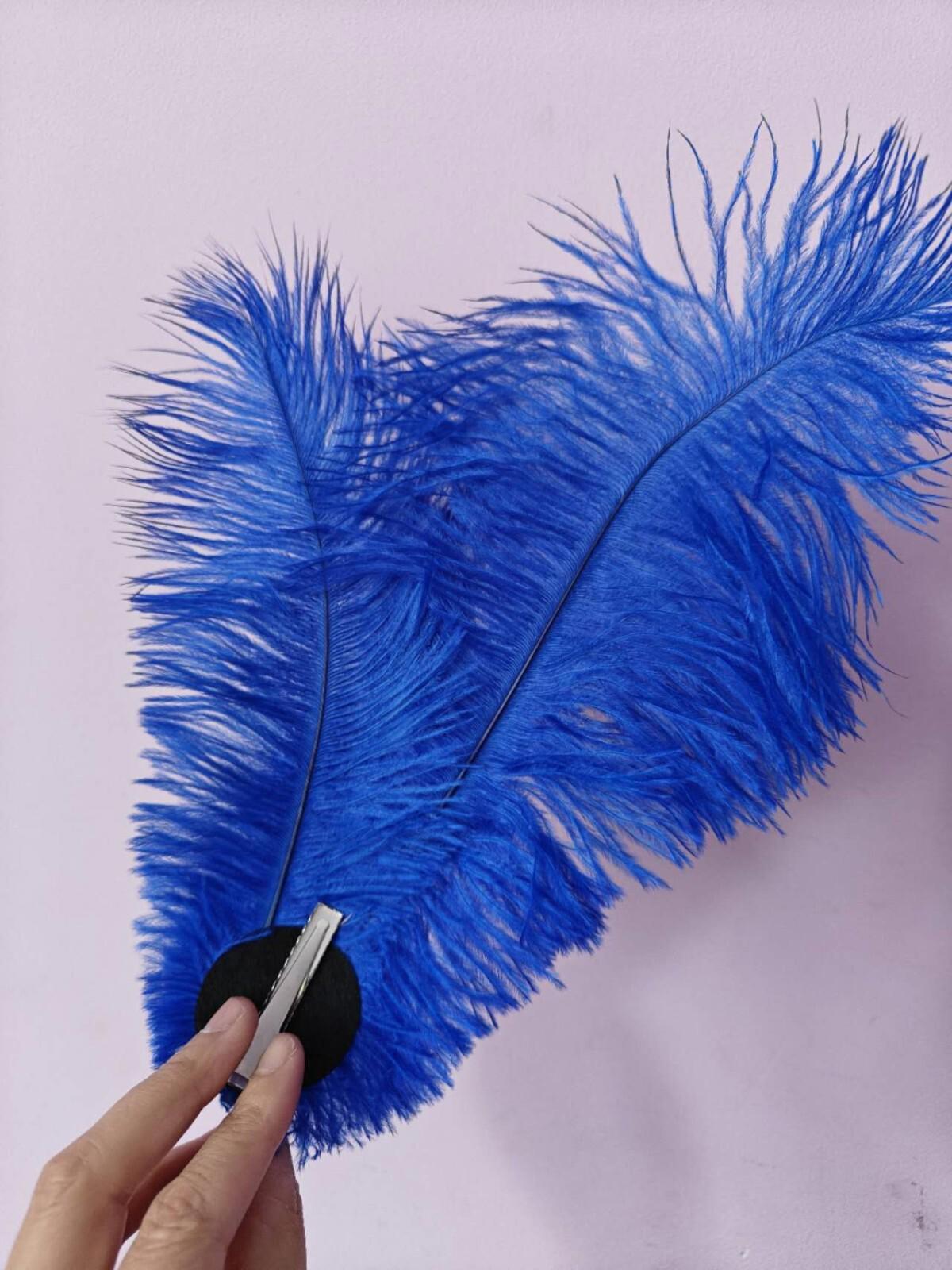 royal blue ostrich feather hair clip fascinator fancy dress costume dance party