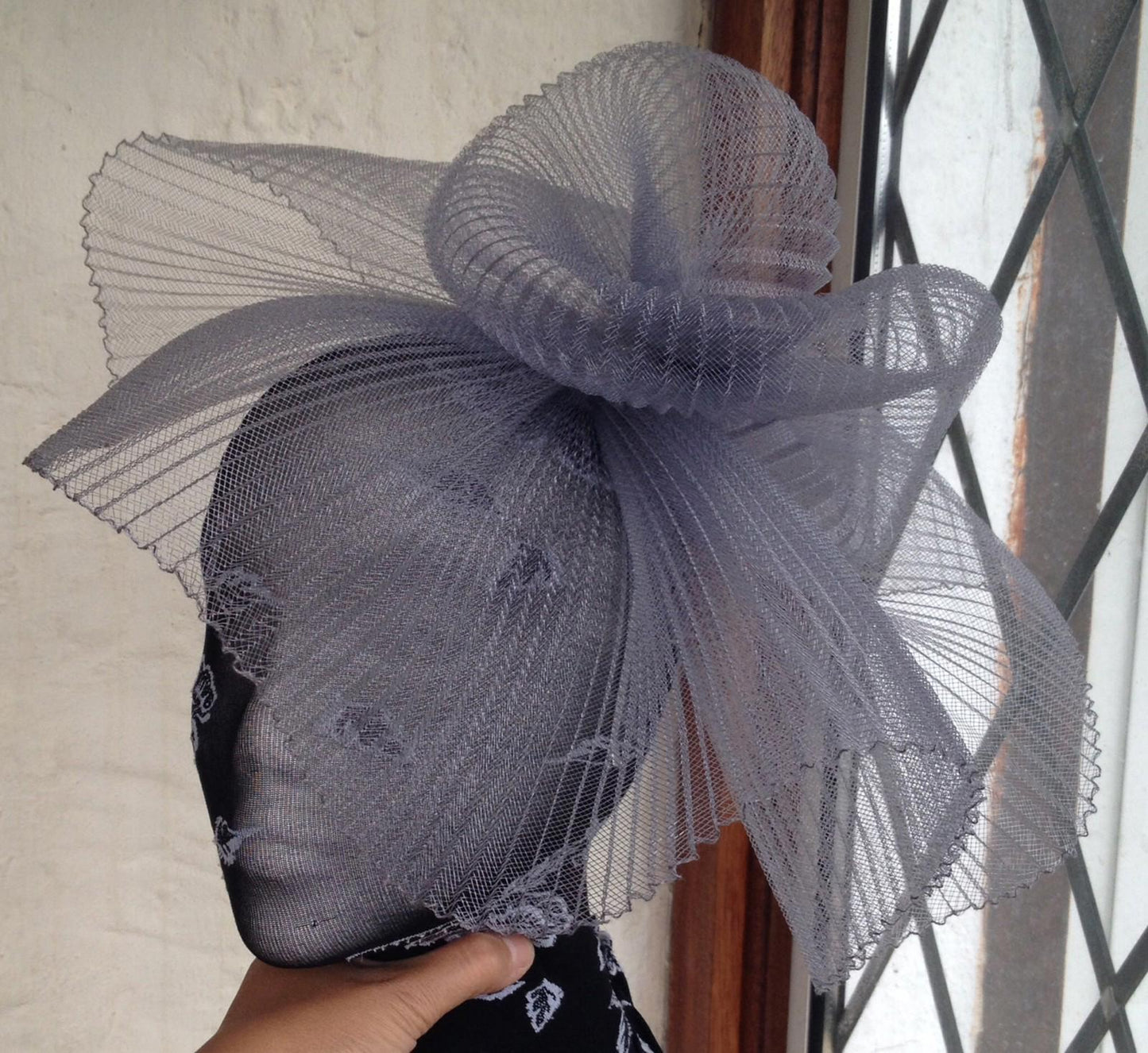 Grey feather fascinator millinery burlesque headband wedding hat hair piece