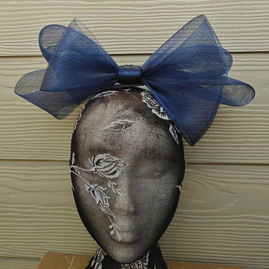 navy blue bow hair clip brooch fascinator millinery wedding hat race party