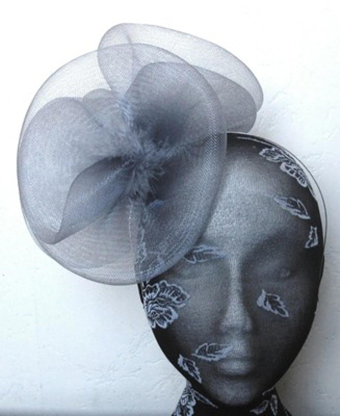 grey feather fascinator millinery burlesque headband wedding hat hair piece 1