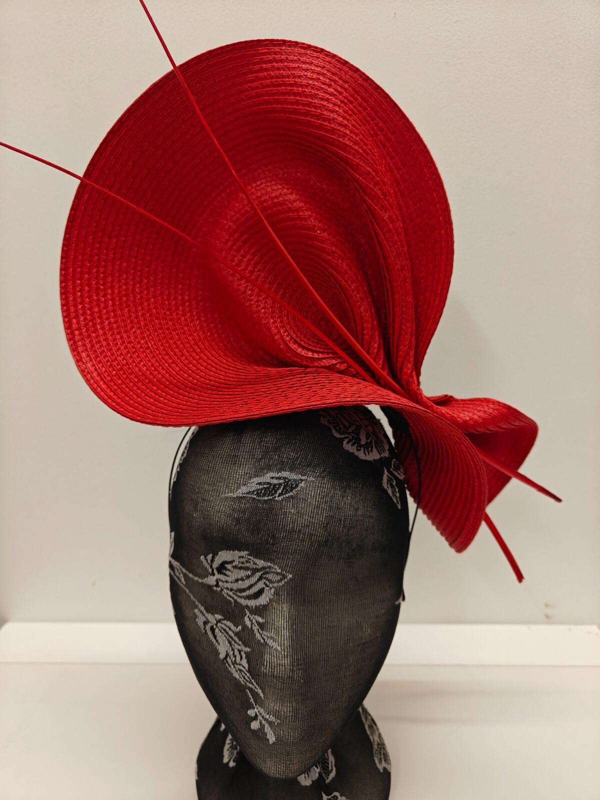 red large straw fascinator ostrich quill spine millinery headband wedding hat