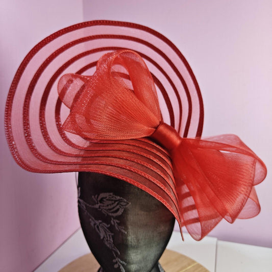 bright red bow fascinator millinery wedding hat Kentucky Derby Royal Ascot