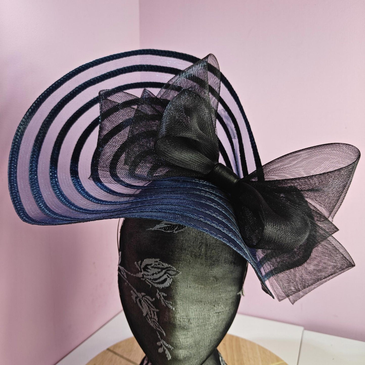 navy blue black bow fascinator millinery wedding hat Kentucky Derby Royal Ascot