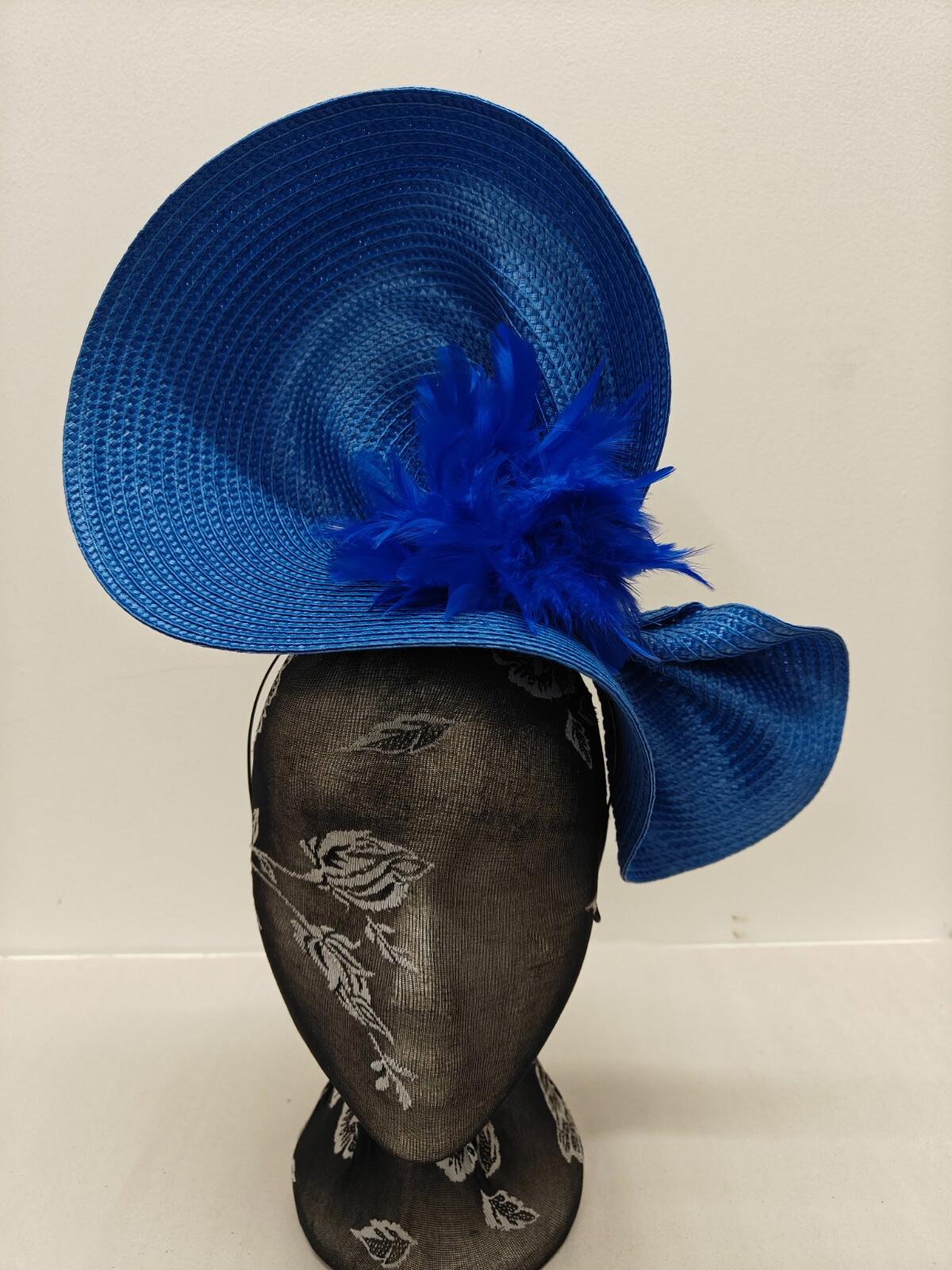 blue flower large straw fascinator millinery burlesque headband wedding hat