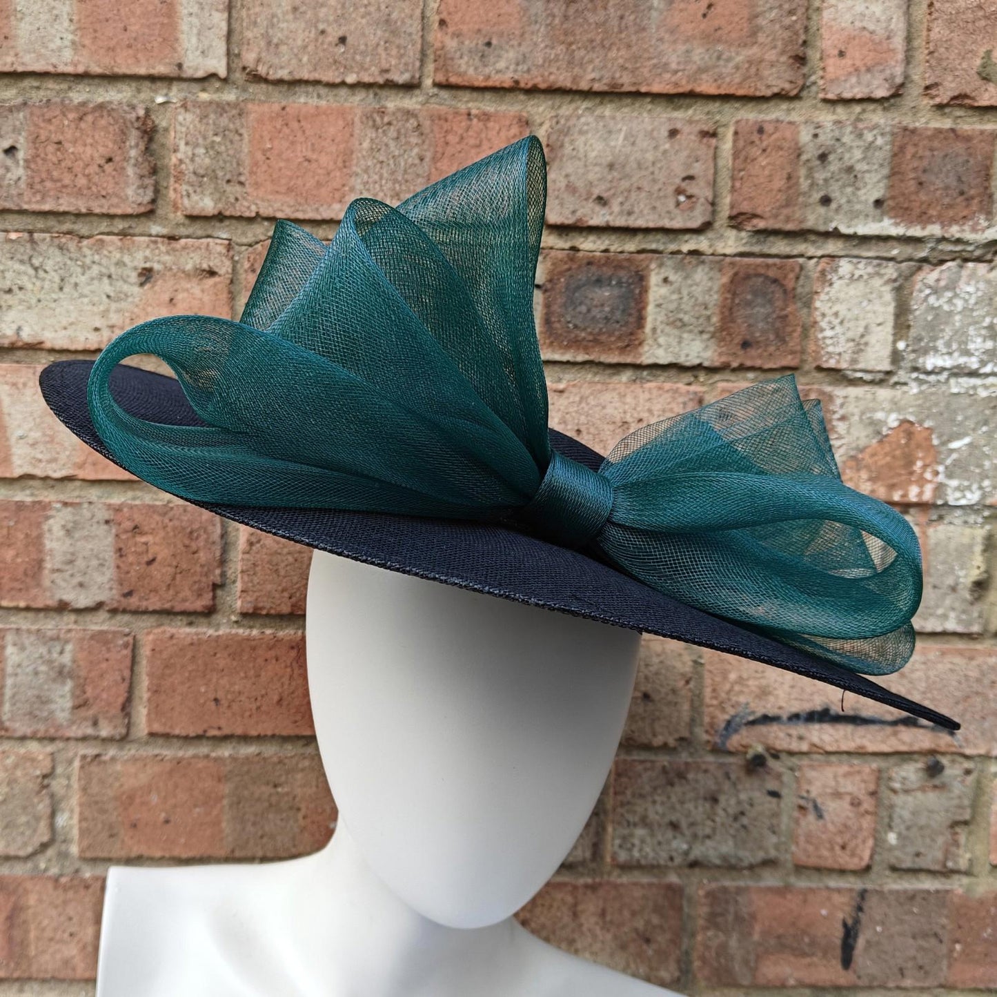black dark green large fascinator wedding hat  handmade hatinator Ascot bow