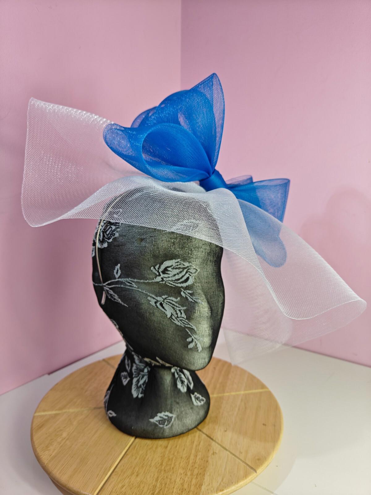 white blue fascinator millinery headband derby wedding hat ascot race