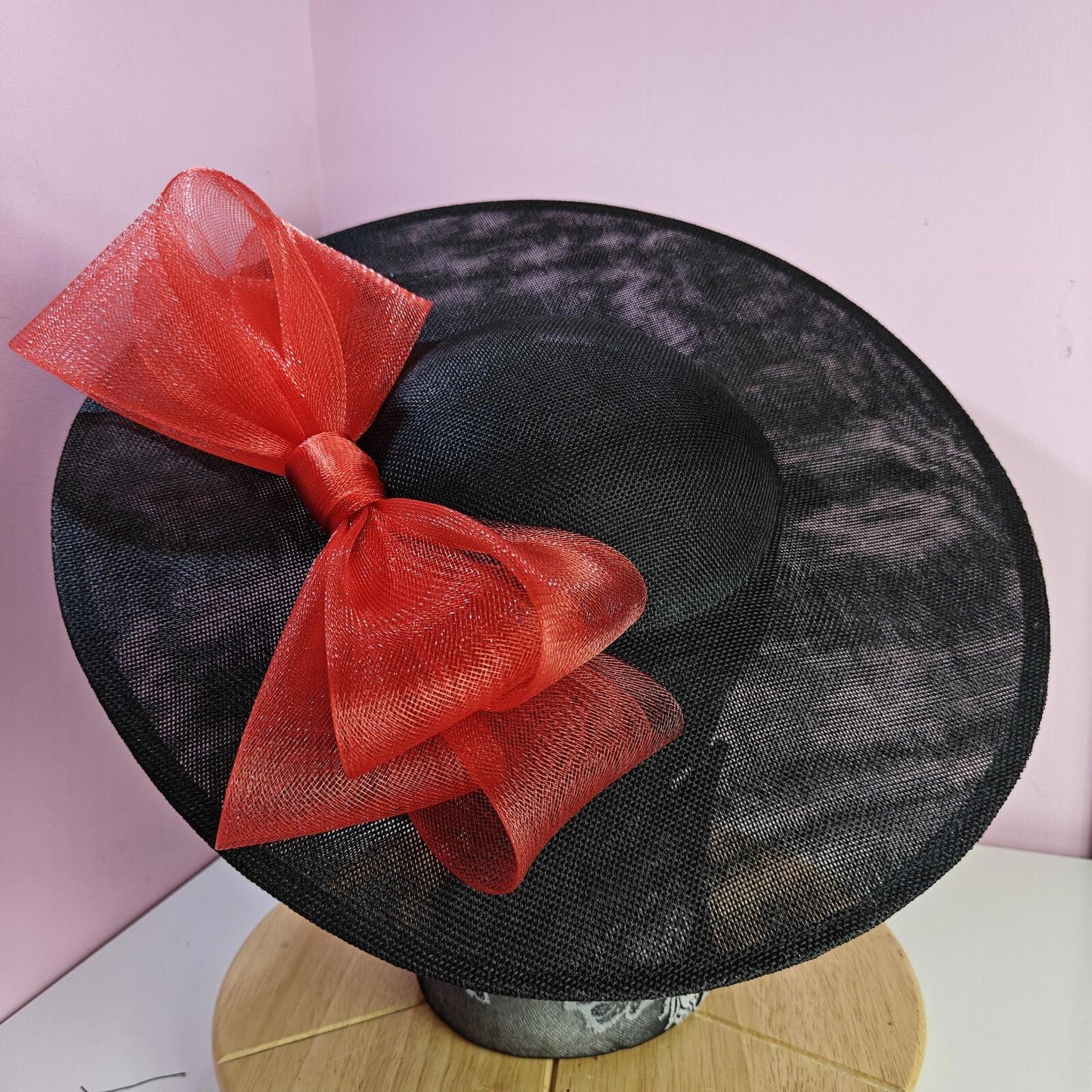 black red large fascinator wedding hat  Kentucky Derby Royal Ascot bow