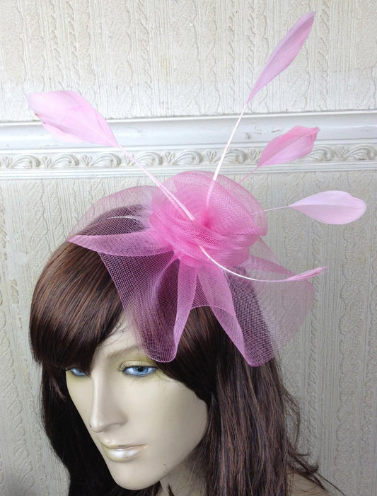 pink feather netting hair headband fascinator millinery wedding hat race ascot x