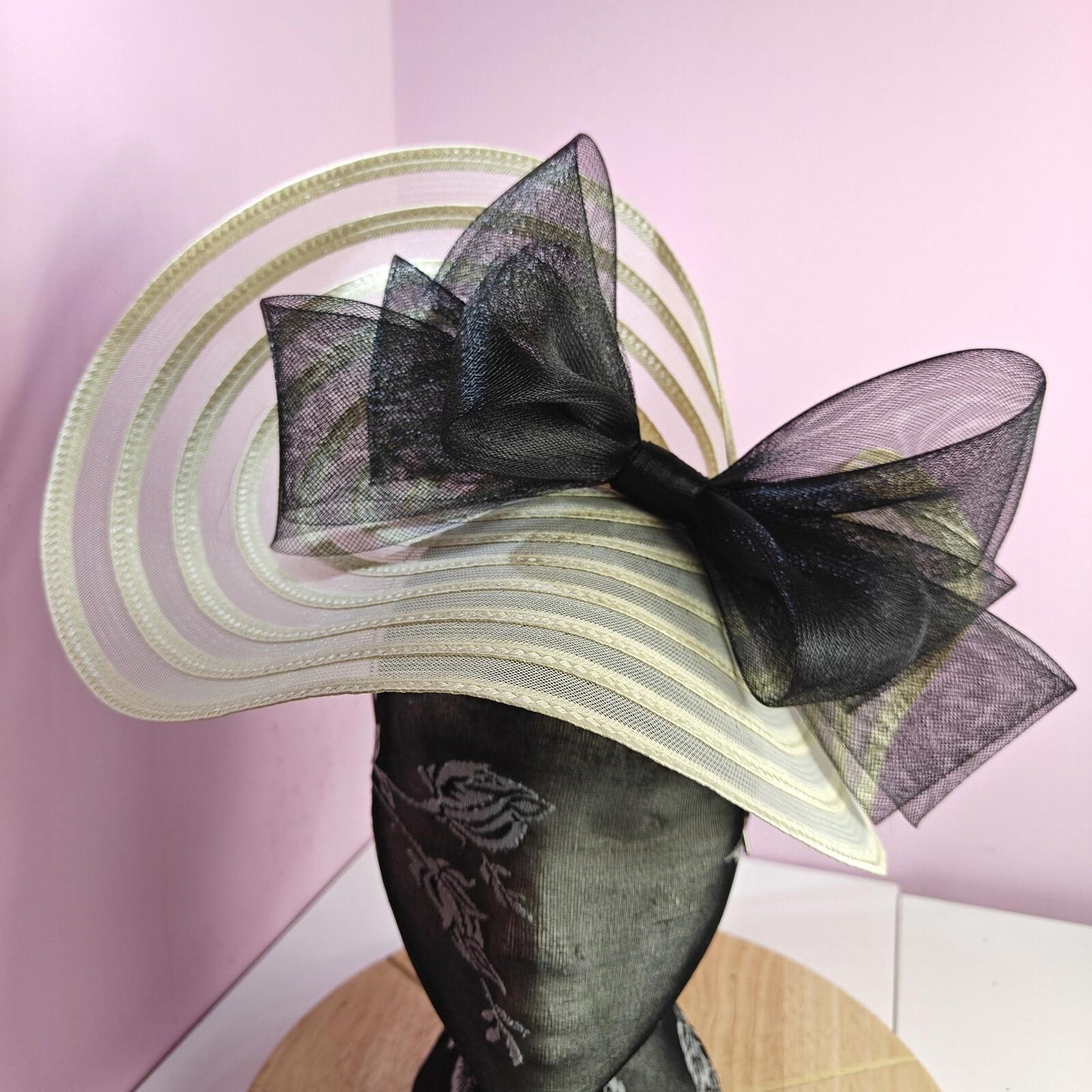 ivory cream black fascinator millinery wedding hat Kentucky Derby Royal Ascot
