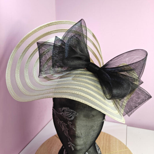 ivory cream black fascinator millinery wedding hat Kentucky Derby Royal Ascot