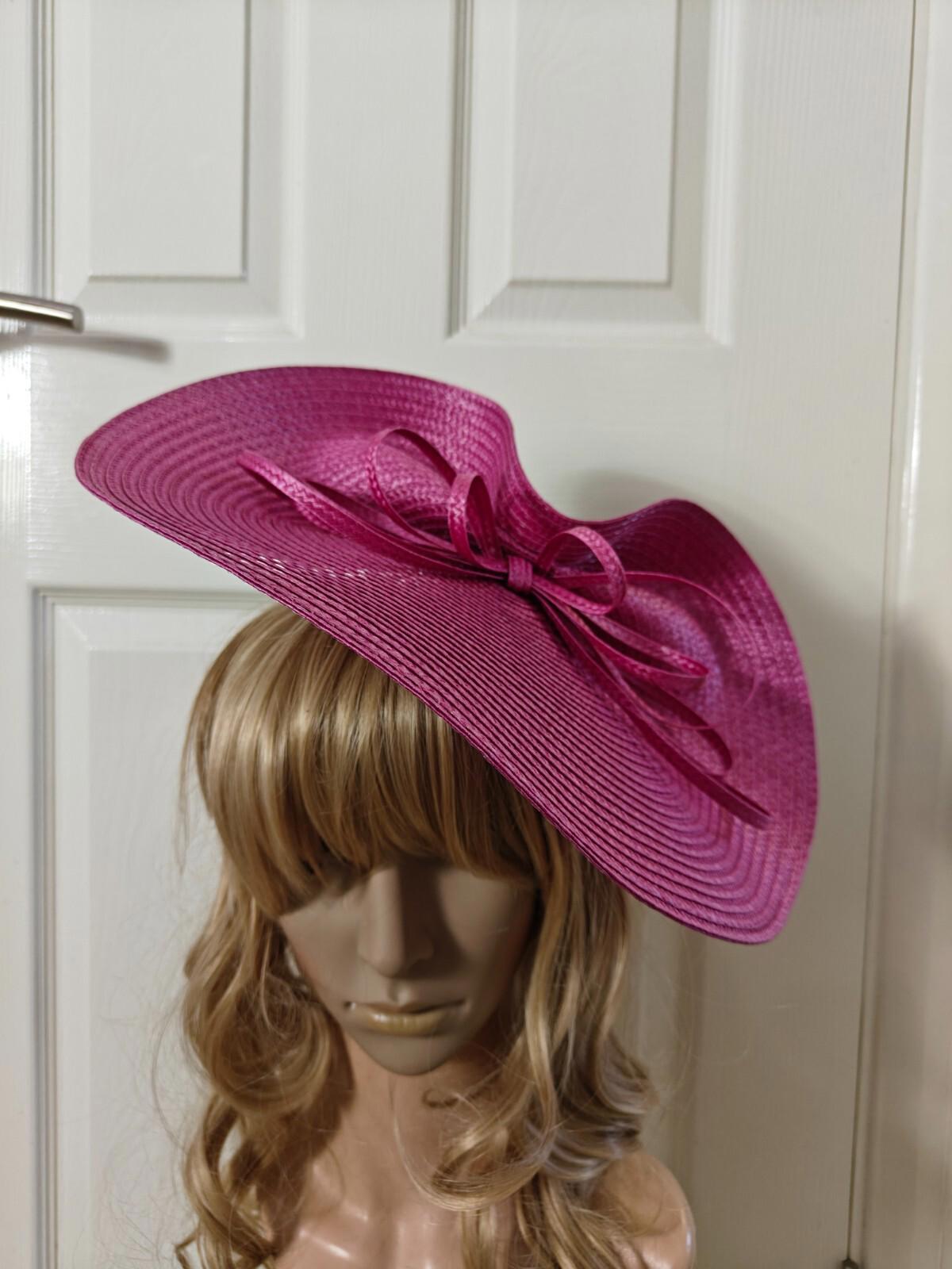 Pink large straw fascinator millinery burlesque headband wedding hat