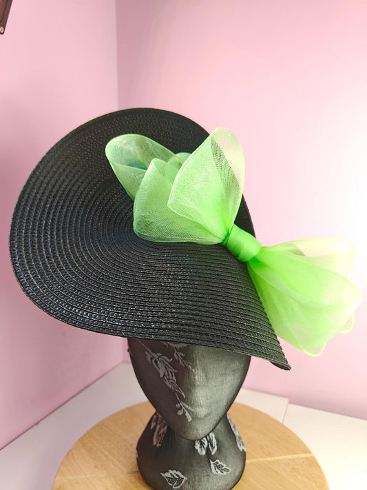 black apple green large straw fascinator wedding hat Kentucky Derby Royal Ascot