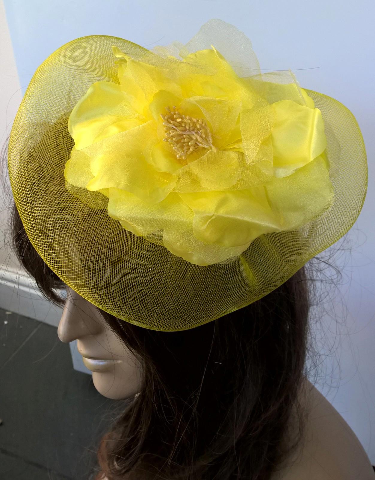 yellow satin flower fascinator millinery burlesque wedding hat bridal race x