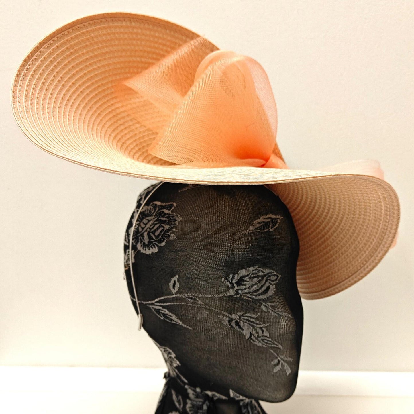 peach nude large straw fascinator millinery burlesque headband wedding hat bow
