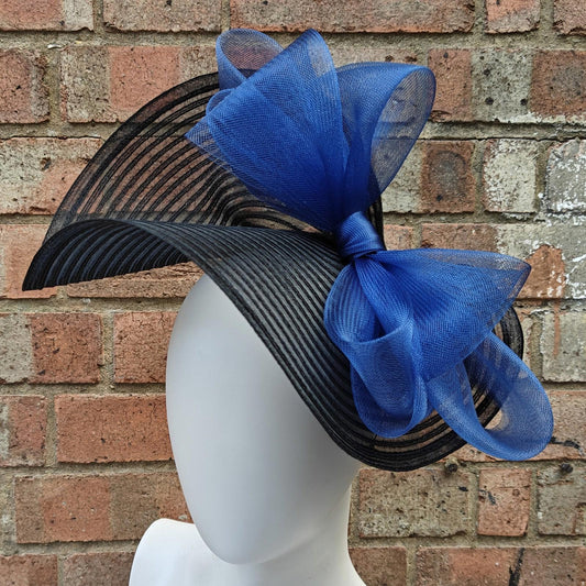black blue bow crinoline fascinator millinery headband wedding hat party cosplay