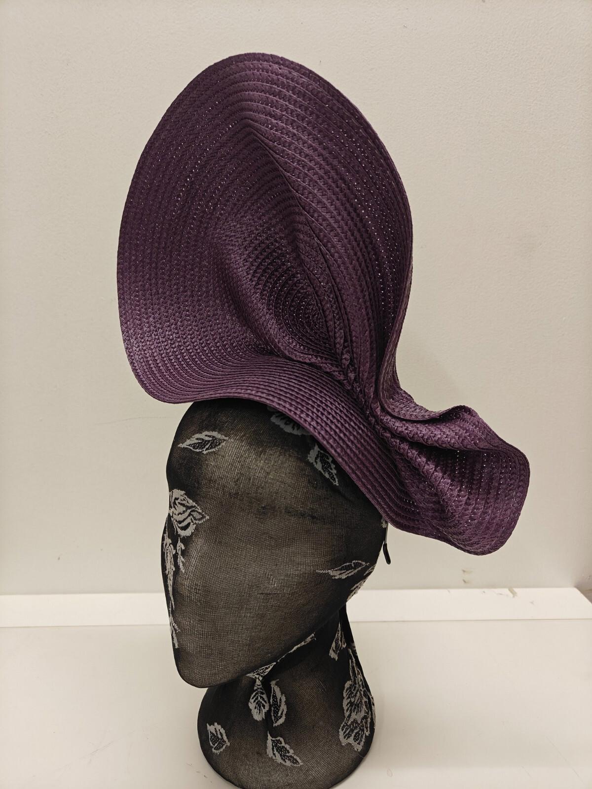 dark purple large straw fascinator millinery burlesque headband wedding hat