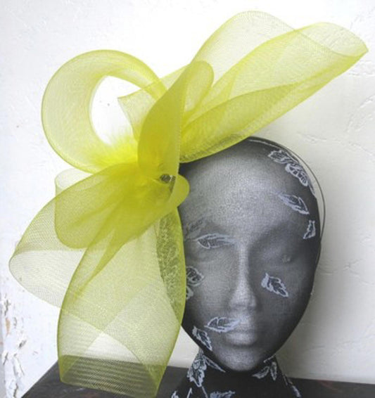 yellow feather fascinator millinery burlesque headband wedding hat hair piece
