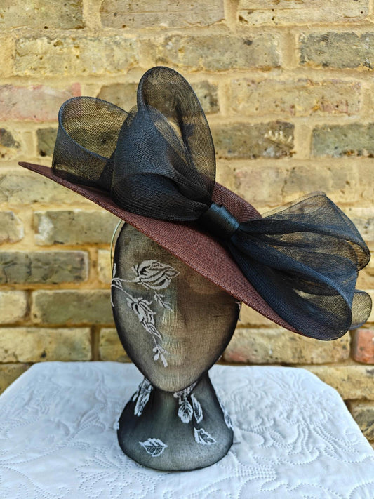brown black large fascinator wedding hat  Kentucky Derby Royal Ascot bow