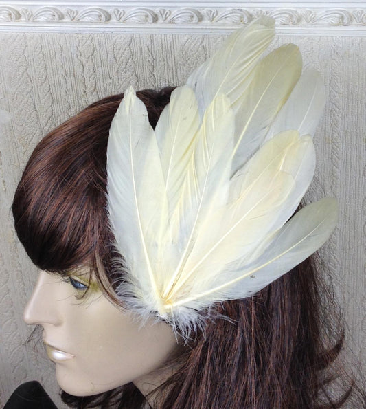 cream ivory feather fascinator millinery hair clip wedding piece ascot race