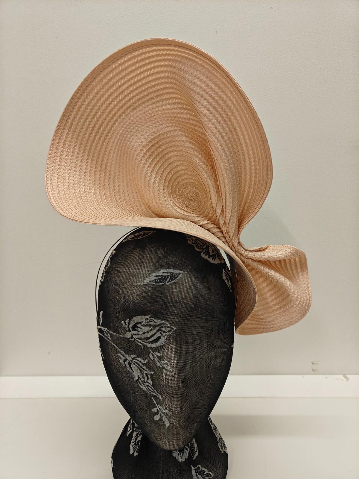 nude peach large straw fascinator millinery burlesque headband wedding hat