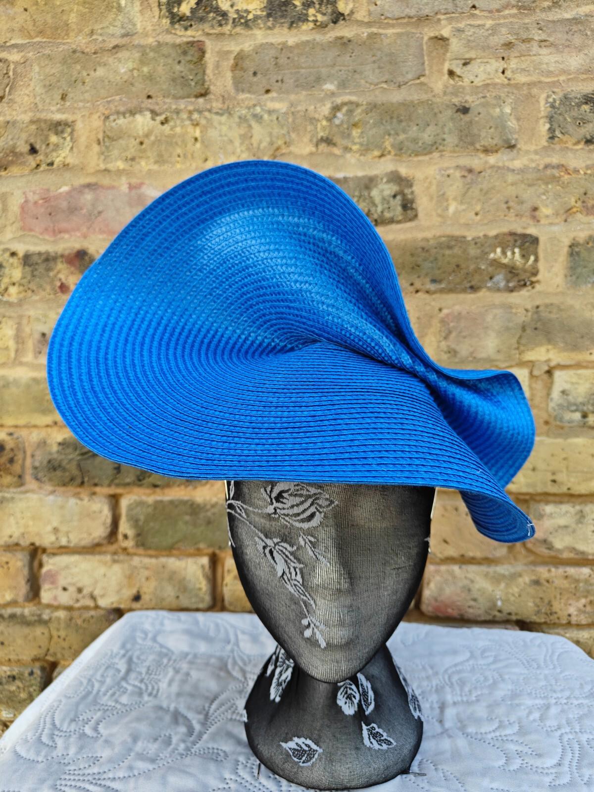 blue large straw fascinator millinery headband wedding hat ascot